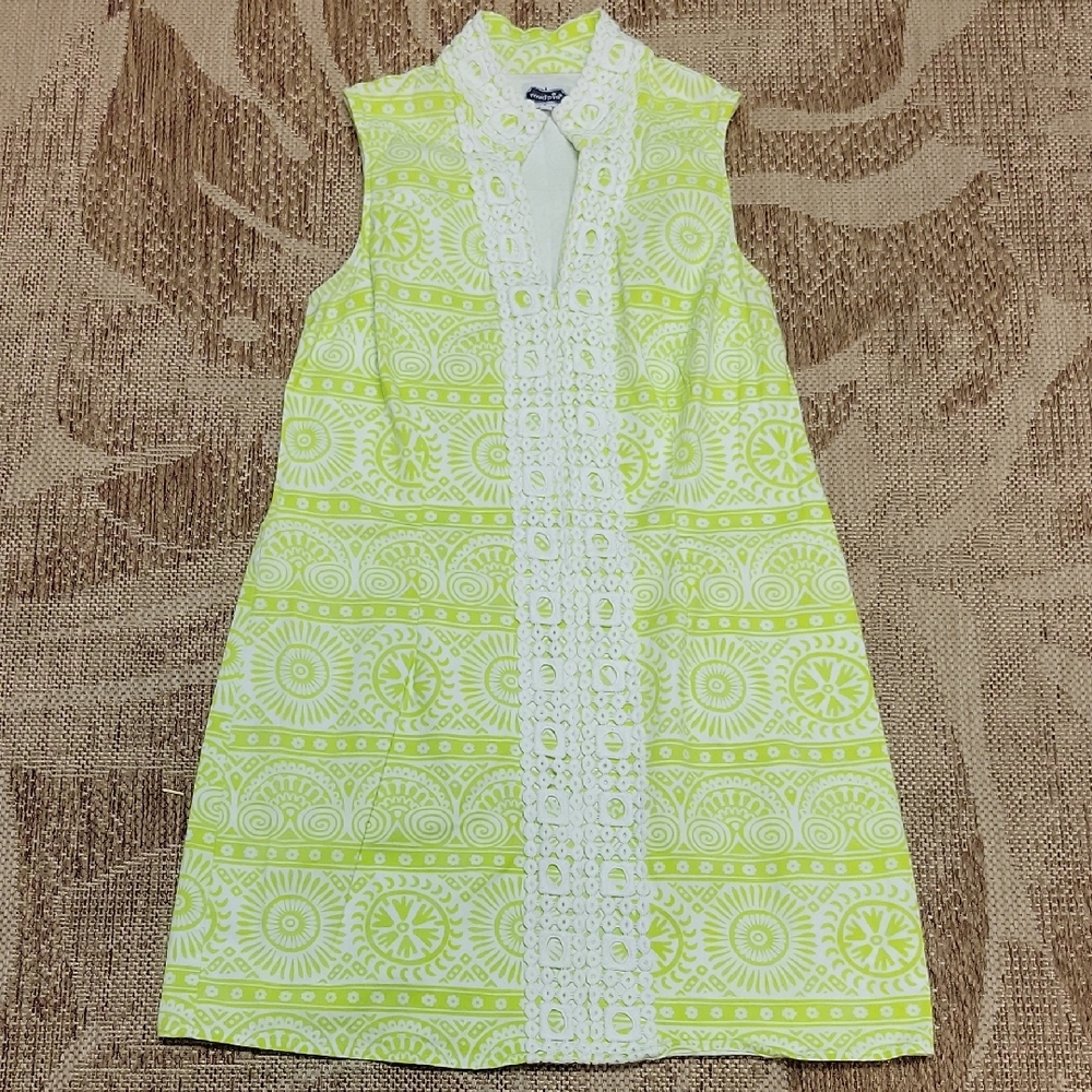 Mud Pie Lime And White Patterned Mini Shift Dress - image 1